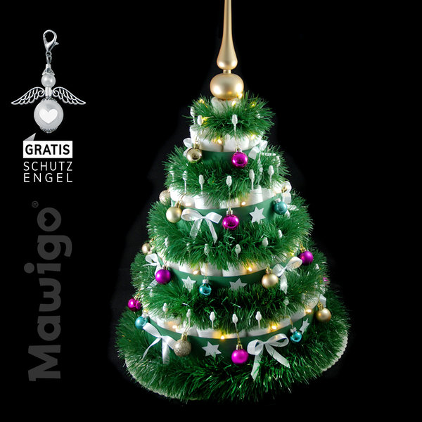 5-stöckiger Windelweihnachtsbaum "Santa", Baby Geschenk zu Weihnachten, neutral, Windeltorte