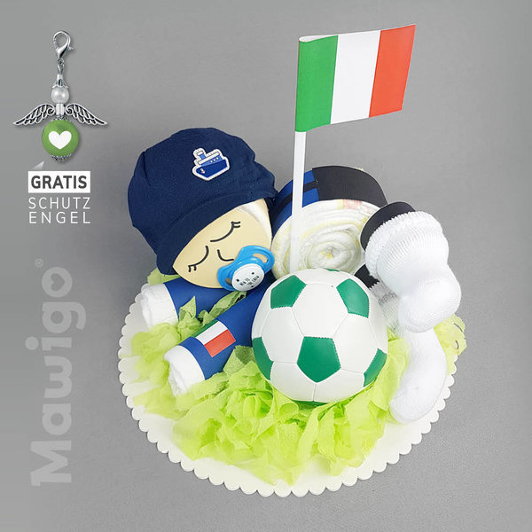 EM / WM  Windel-Fußball-Baby "Franco" Italien, Windeltorte, Mütze, Schnuller, Babysocken, Flagge