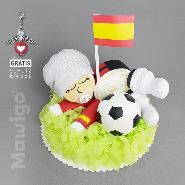 EM / WM Windel-Fußball-Baby "Arian" Spanien, Windeltorte, Mütze, Schnuller, Babysocken, Flagge