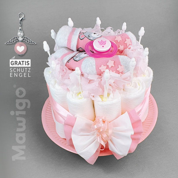 Mini-Windelkuchen "Lissi" rosa, Babysöckchen und Schnuller, Mädchen Windeltorte